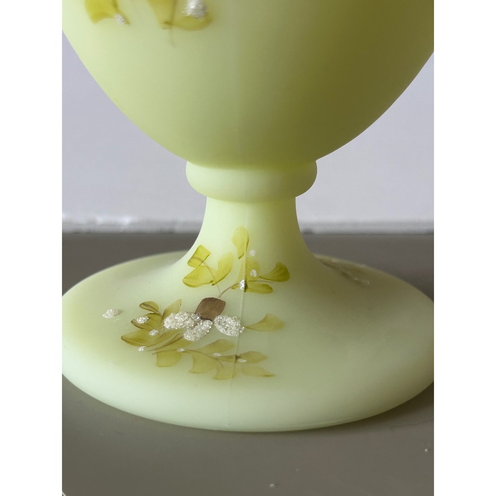 Fenton Custard Uranium Glass Candy Dish Hand Painted Kay Davis Floral Glows - Picture 13 of 15